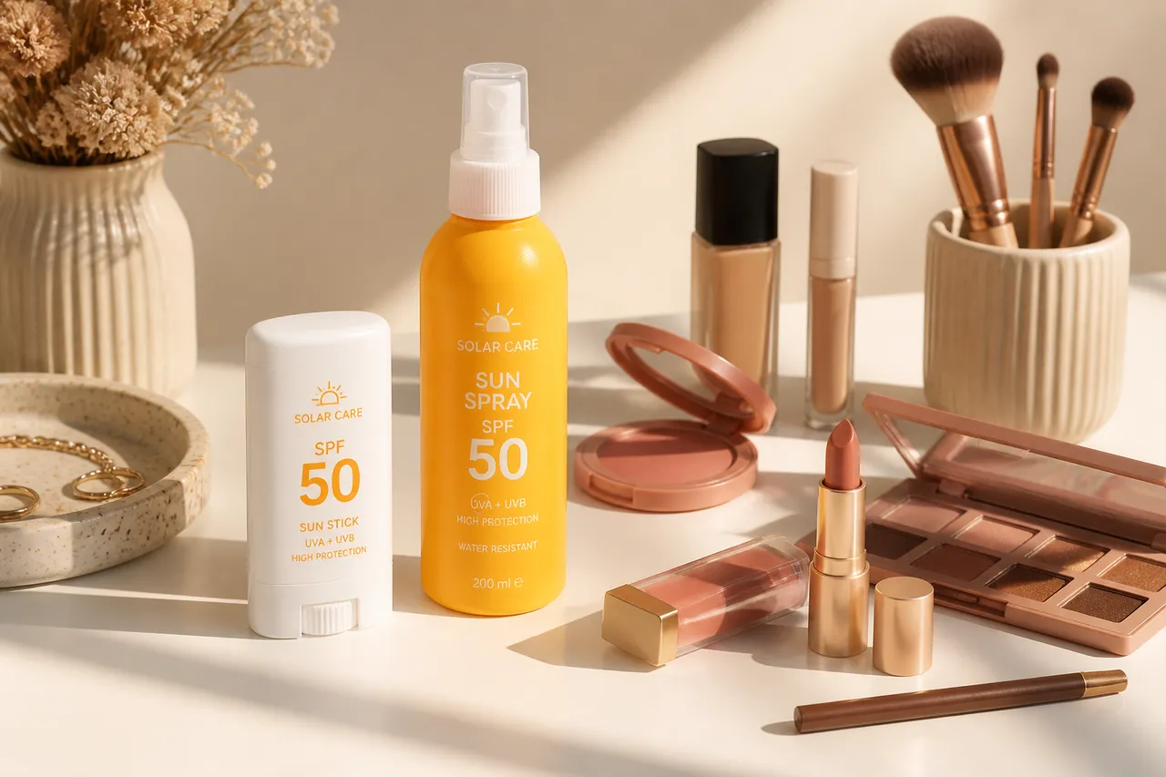 comparație stick SPF spray solar peste machiaj