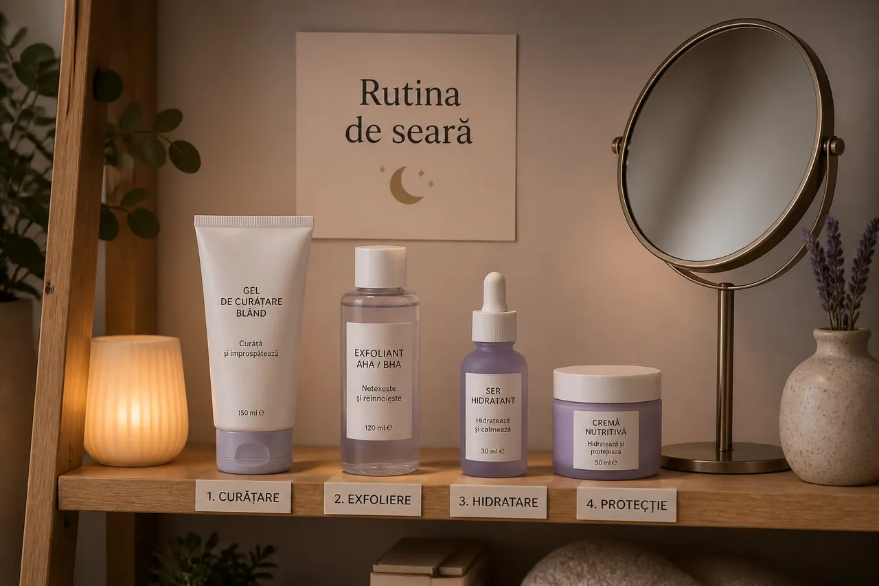 Ordinea produselor cu acizi exfolianți în rutina de seară