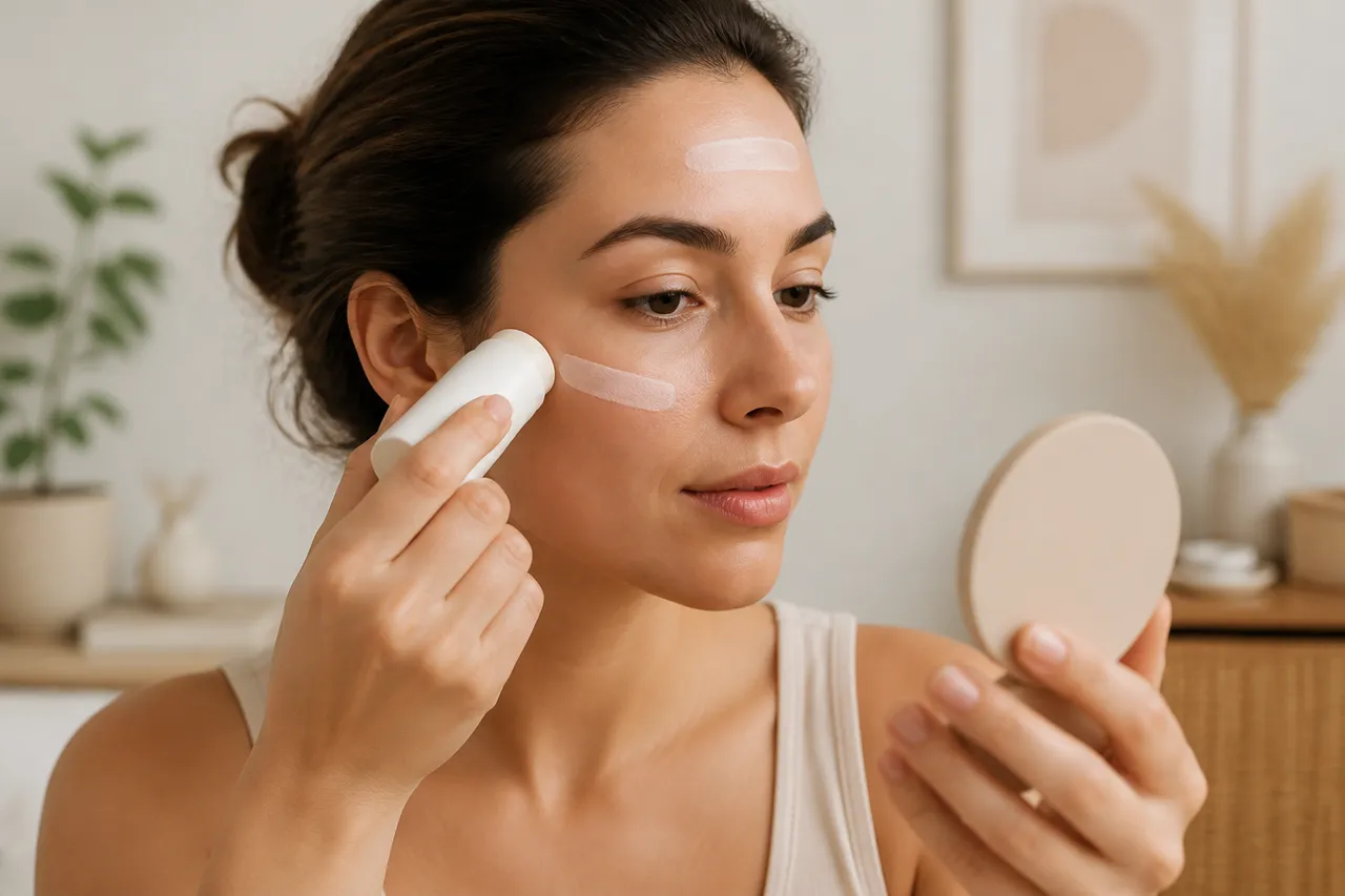 cum aplici stick SPF fără peliculă pe ten machiat
