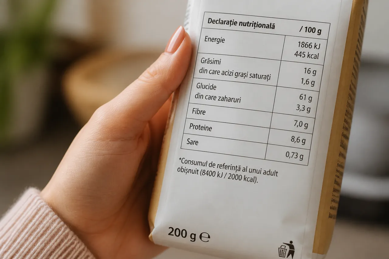 energie zaharuri grăsimi și sare pe eticheta nutrițională