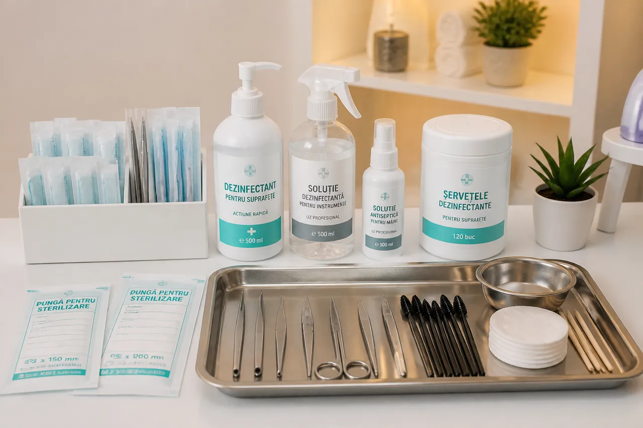 instrumente igienizate pentru manichiură și cosmetică