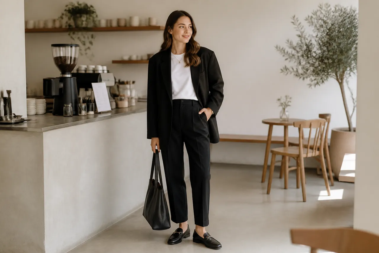 outfit feminin casual cu pantaloni de costum