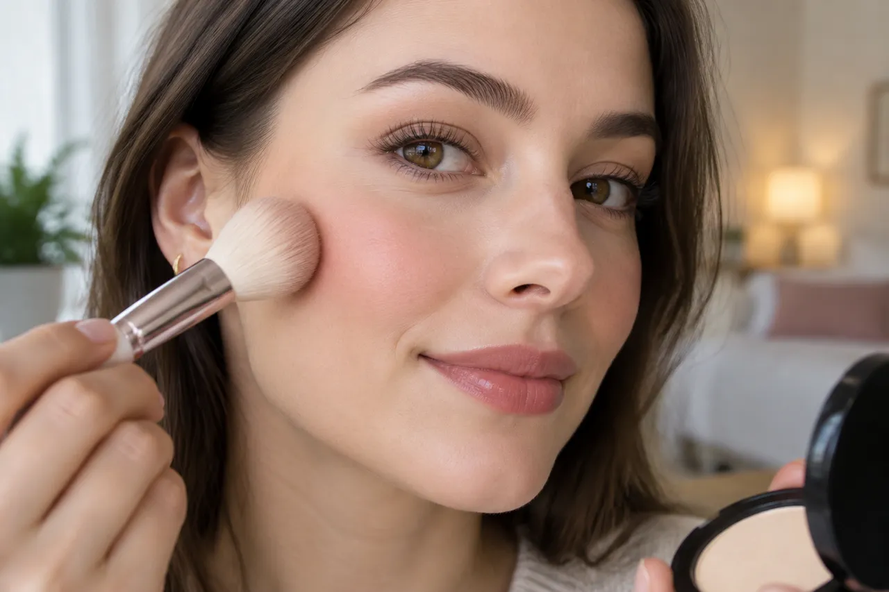 machiaj natural cu blush cremă și blush pudră