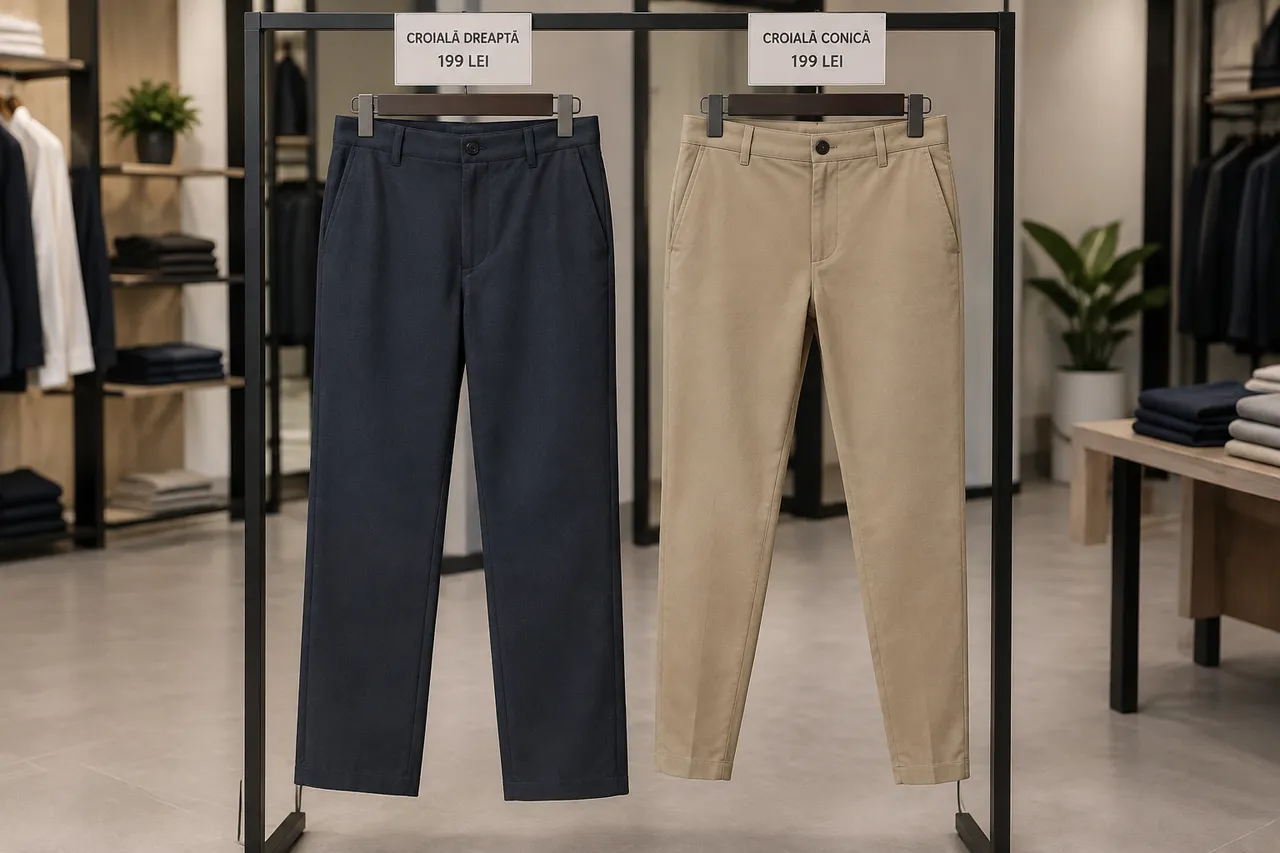 pantaloni bărbătești drepți și conici comparați