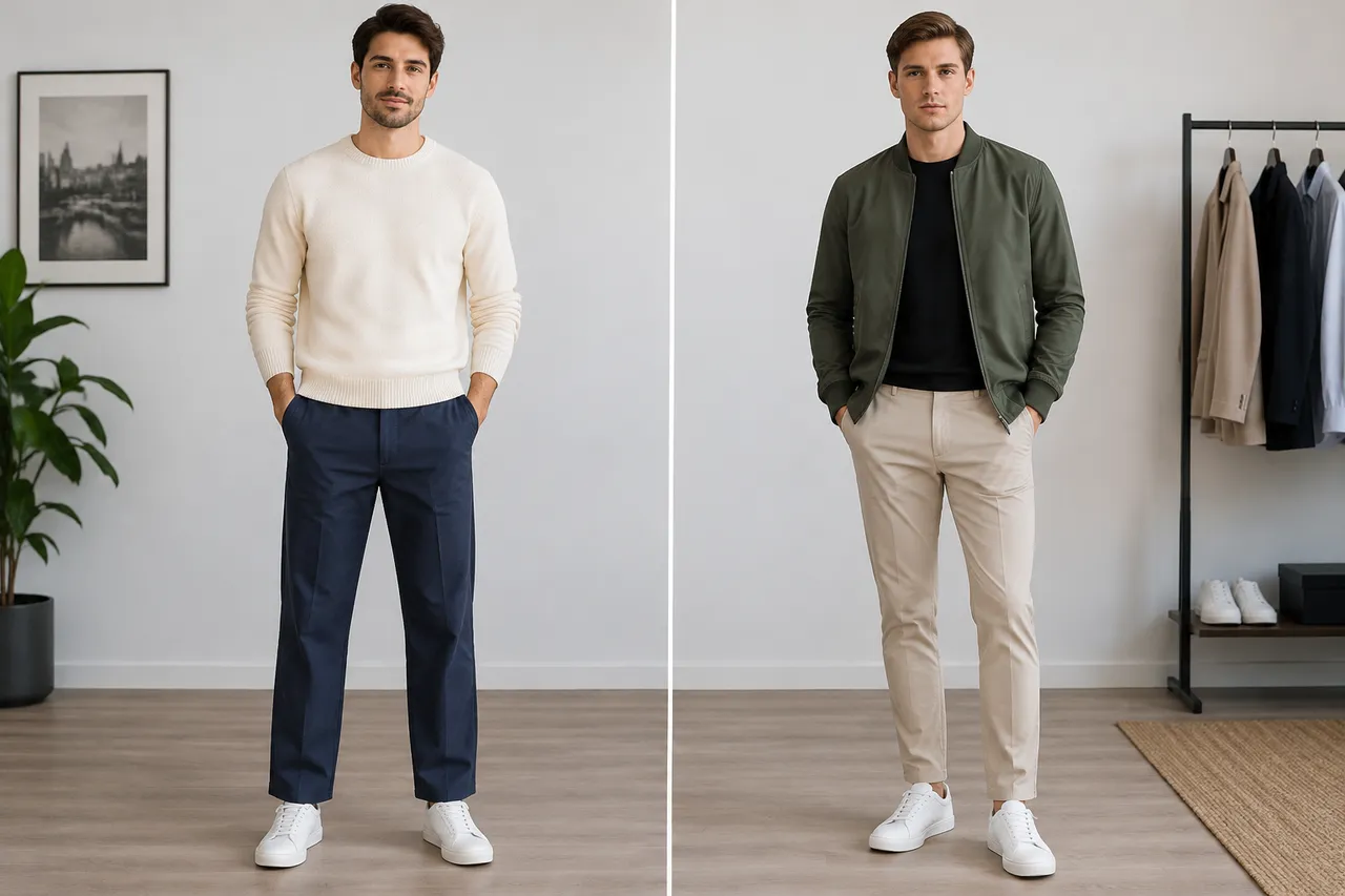 proporții masculine în pantaloni drepți și conici